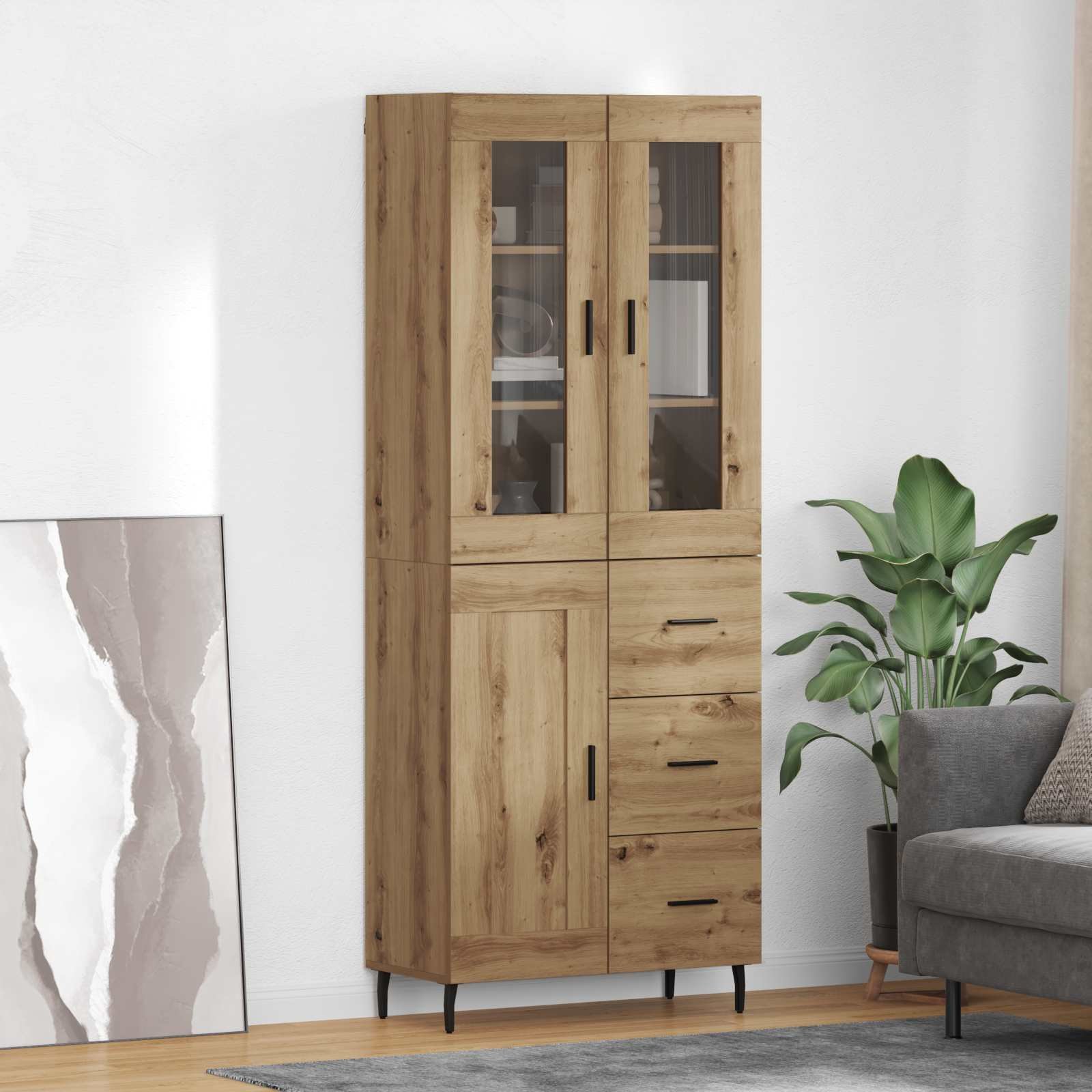 vidaXL Highboard 2 pcs Dąb rzemieślniczy Drewno inżynieryjne i szkło
