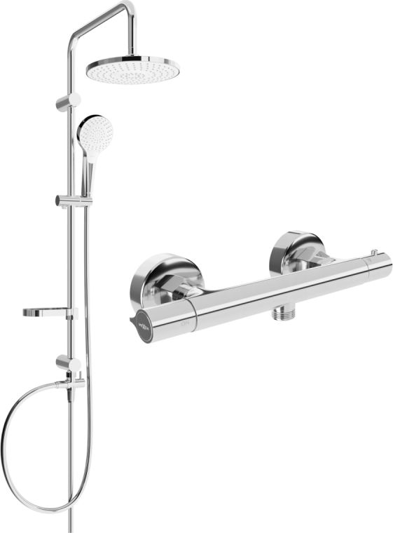 Zestaw prysznicowy Mexen Mexen Erik zestaw prysznicowy natynkowy z deszczownicą i baterią prysznicową termostatyczną Slim, chrom - 77105205-00