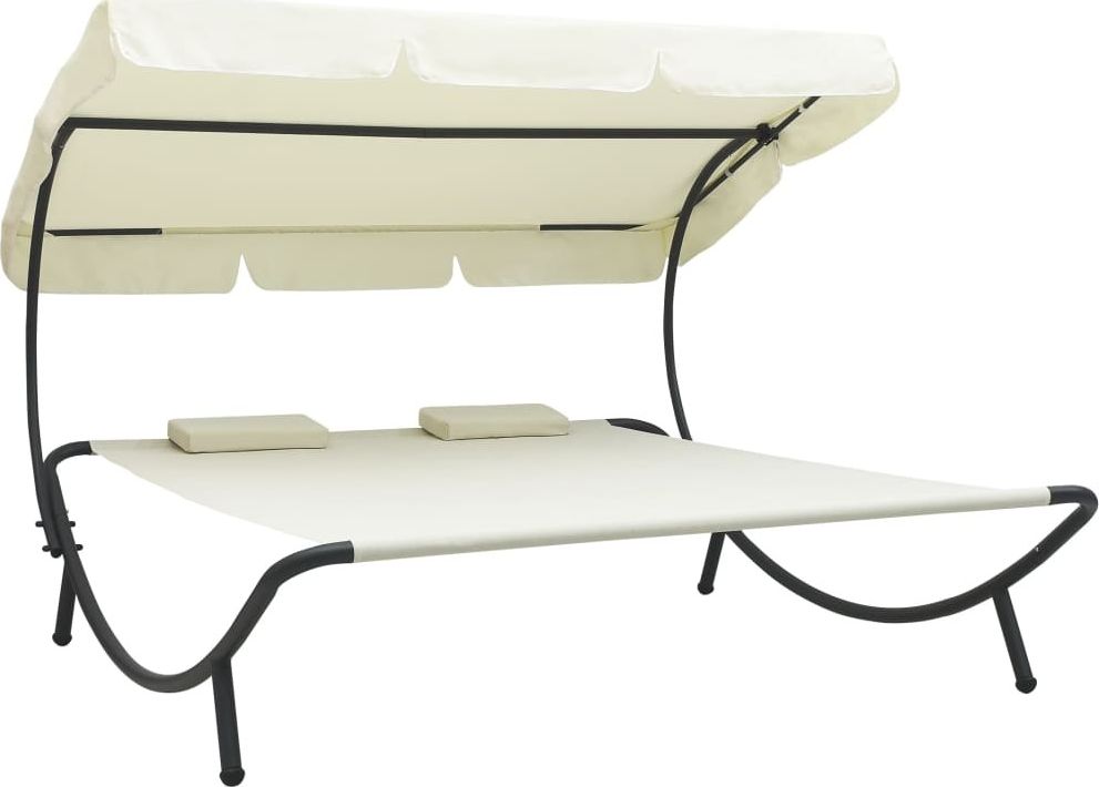 vidaXL VidaXL Leżak ogrodowy z baldachimem i poduszkami, kremowy