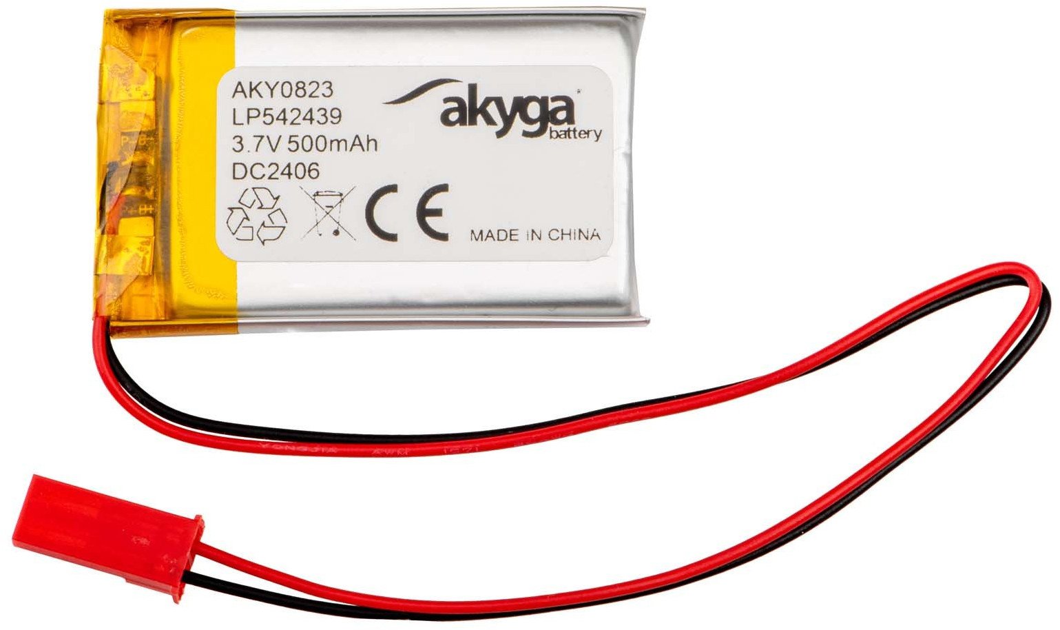 Akumulator Li-Po LP542439 Akyga AKY0823 3.7V / 500mAh PCM złącze JST 2-Pin 150mm