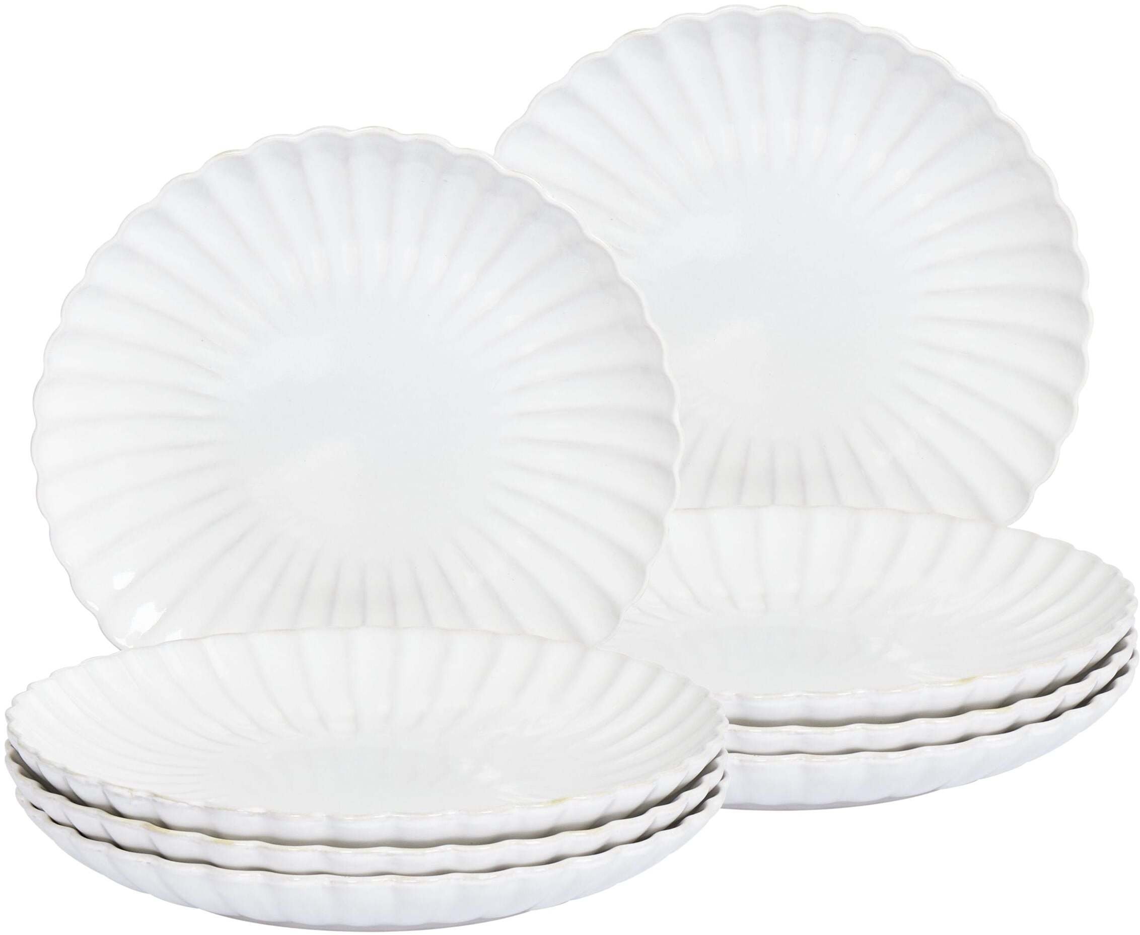 Beliani Zestaw 8 dużych talerzy Kamionka Złamana biel