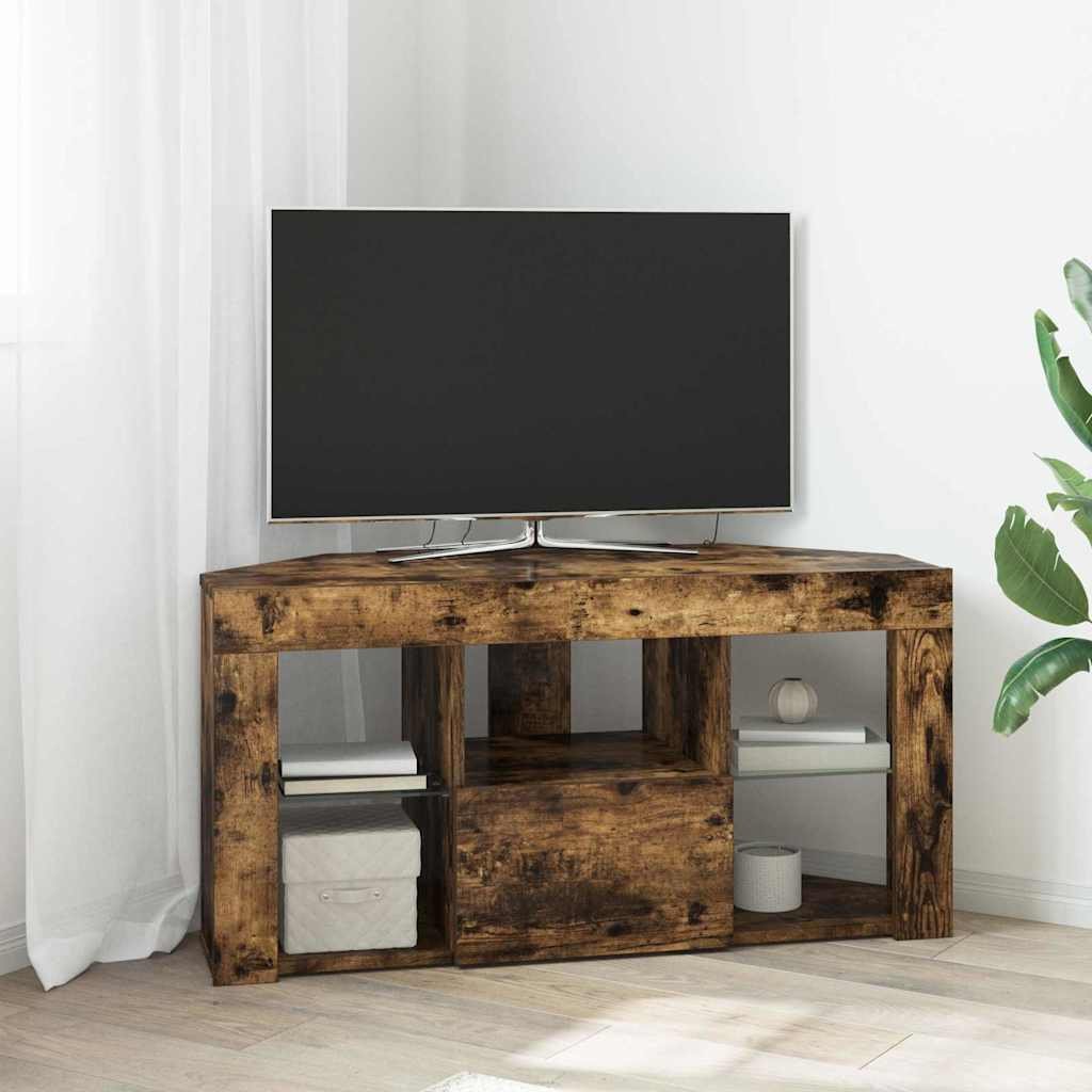 vidaXL Kątowa szafka LED pod telewizor wędzone dębowe, 105 x 40 x 68 cm