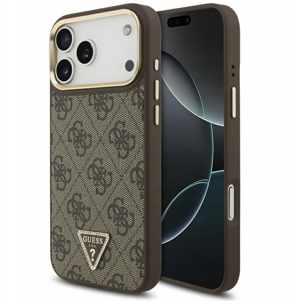 Guess Etui 4G Triangle Logo MagSafe do iPhone 17 Pro Max brązowy złoty
