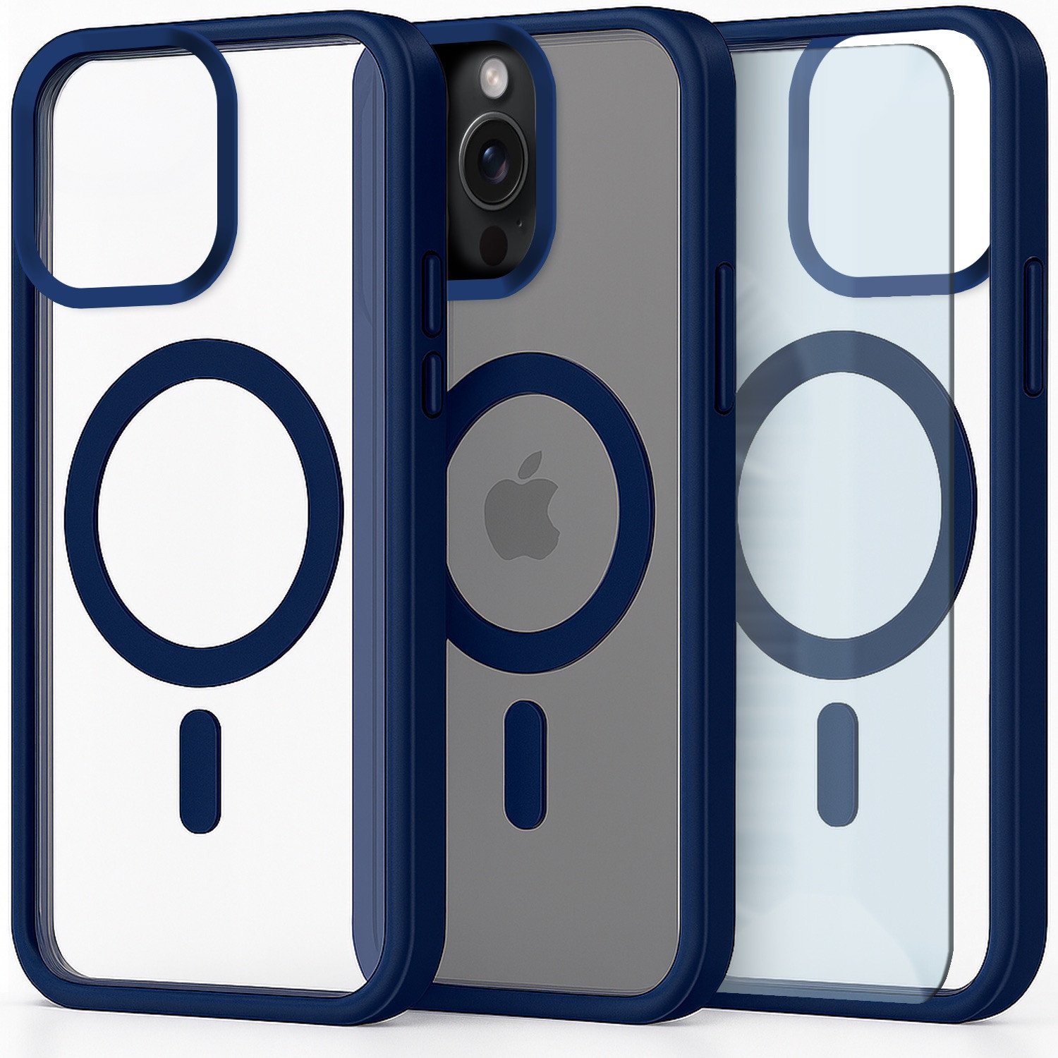 Etui do Apple iPhone 15 Pro (Do Magsafe, Przezroczyste, Granatowe) Szkło