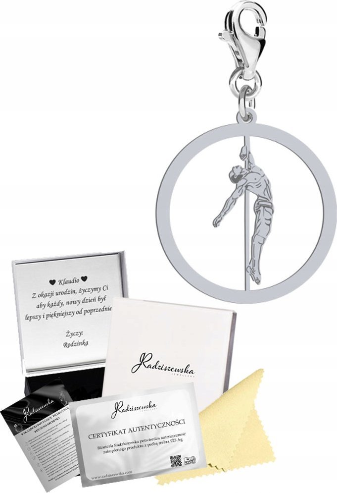 Radziszewska Jewellery Charms Srebrny z Pole Dance Męskim 925 Prezent Zawieszka Biżuteria ŻYCZENIA