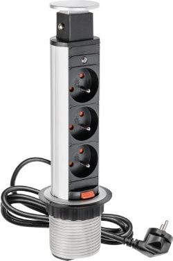GTV Biurkowy przedłużacz wpuszczany 60mm srebrny 3 x gniazdo z uziemieniem 2m (AE-BPW3U60-80)