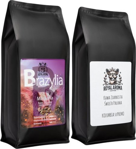 Kawa ziarnista Royal Aroma Coffee Kawa Ziarnista 1kg x2 Brazylia Mogiana + Kolumbia Supremo 100% Arabica Świeżo Palona Royal Aroma Coffee