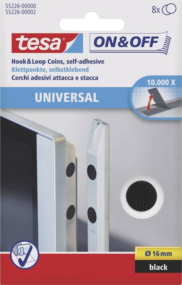 Tesa tesa ON&OFF Universal Klettpunkte schwarz 8 St. 16mm rund