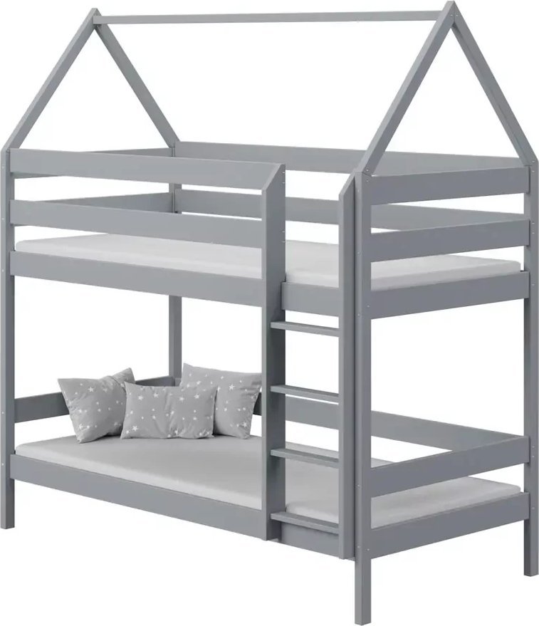 Elior Szare łóżko domek 2-osobowe z materacami - Zuzu 3X 180x90 cm