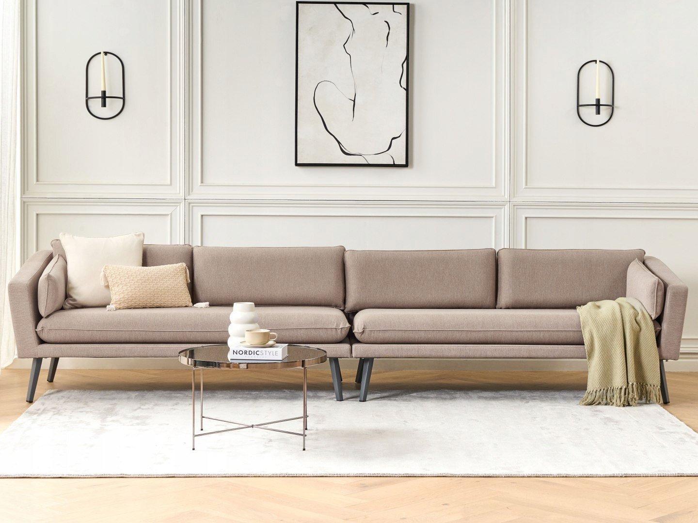 Beliani Sofa XXL dla 4 osób Tkanina Beżowy LORETELLO