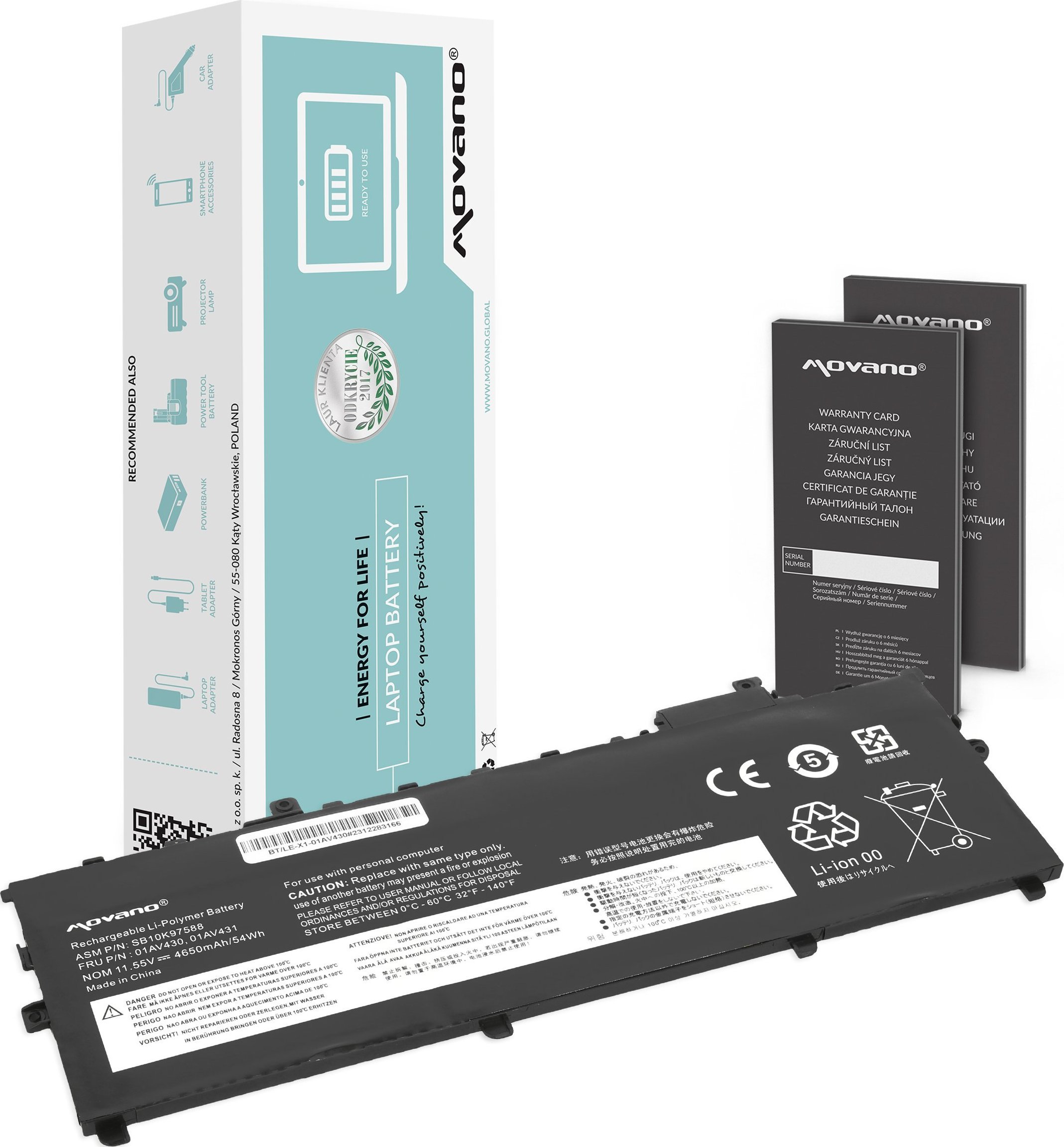 Bateria Movano Bateria 01AV430 do Lenovo ThinkPad X1 Carbon 5 6 2017 2018