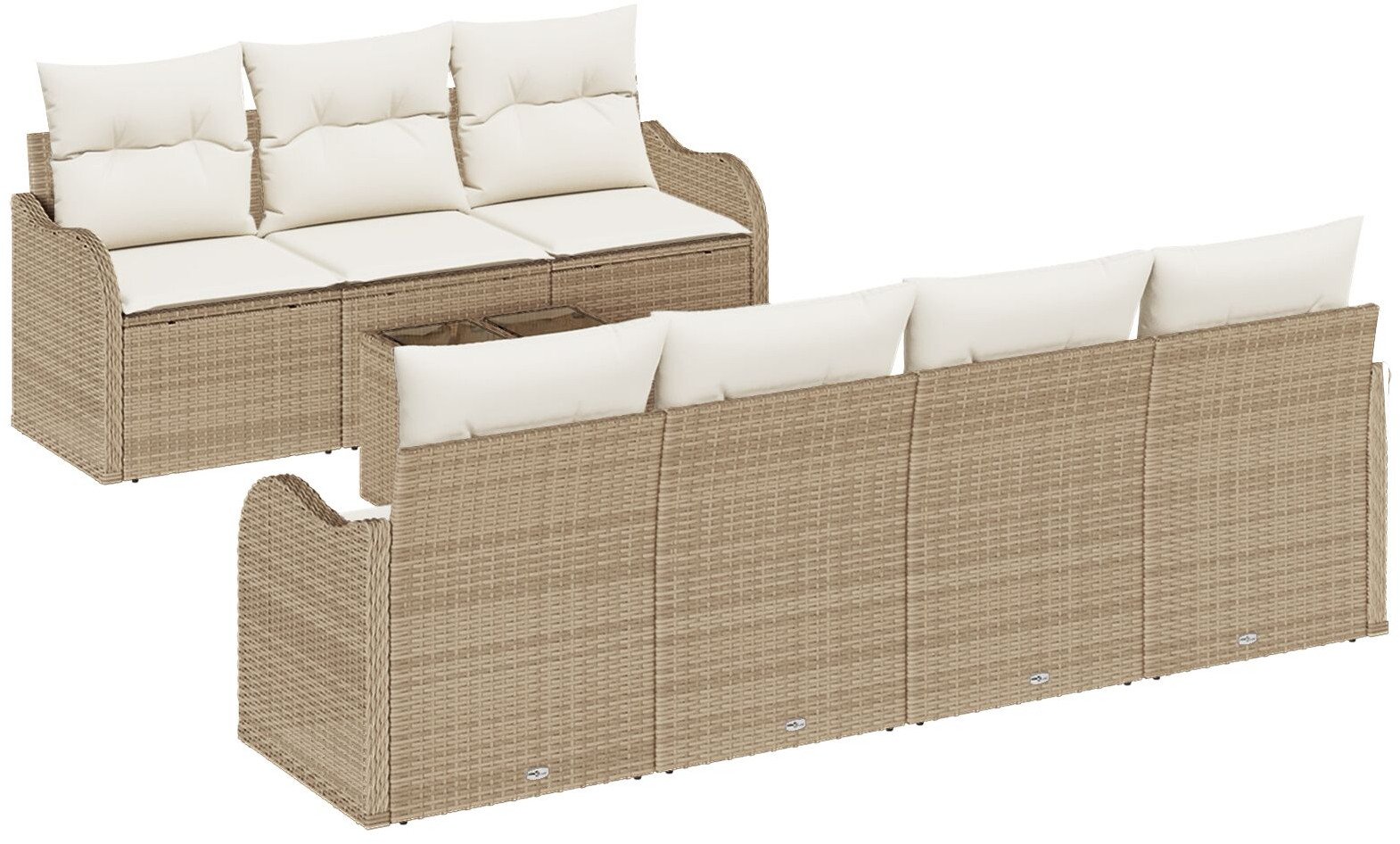 Zestaw 8-częściowych sof ogrodowych z poduszkami Beżowy Poli Rattan, 2-osobowa sofa ogrodowa z miejscem do przechowywania i poduszkami Beżowy Poli Rat