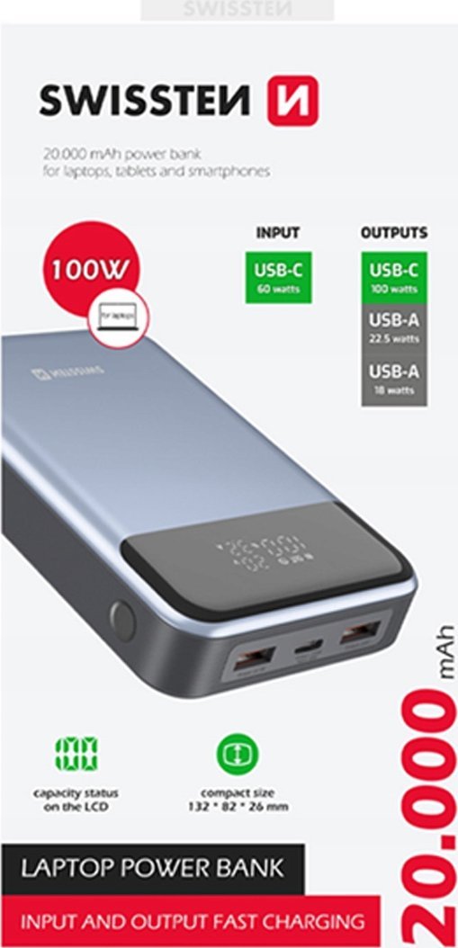 Zasilacz do laptopa Sourcing Swissten Power Bank External charging battery for computer 20,000 mAh 100W