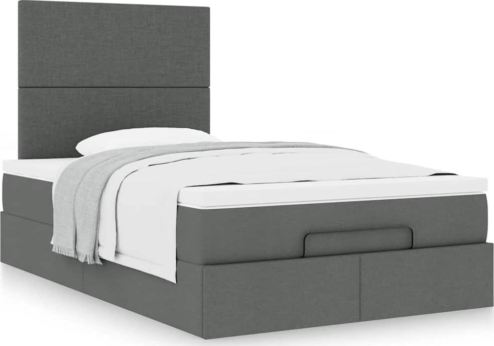 Rama łóżka otomana z materacem, szara, 120x200 cm, tkanina