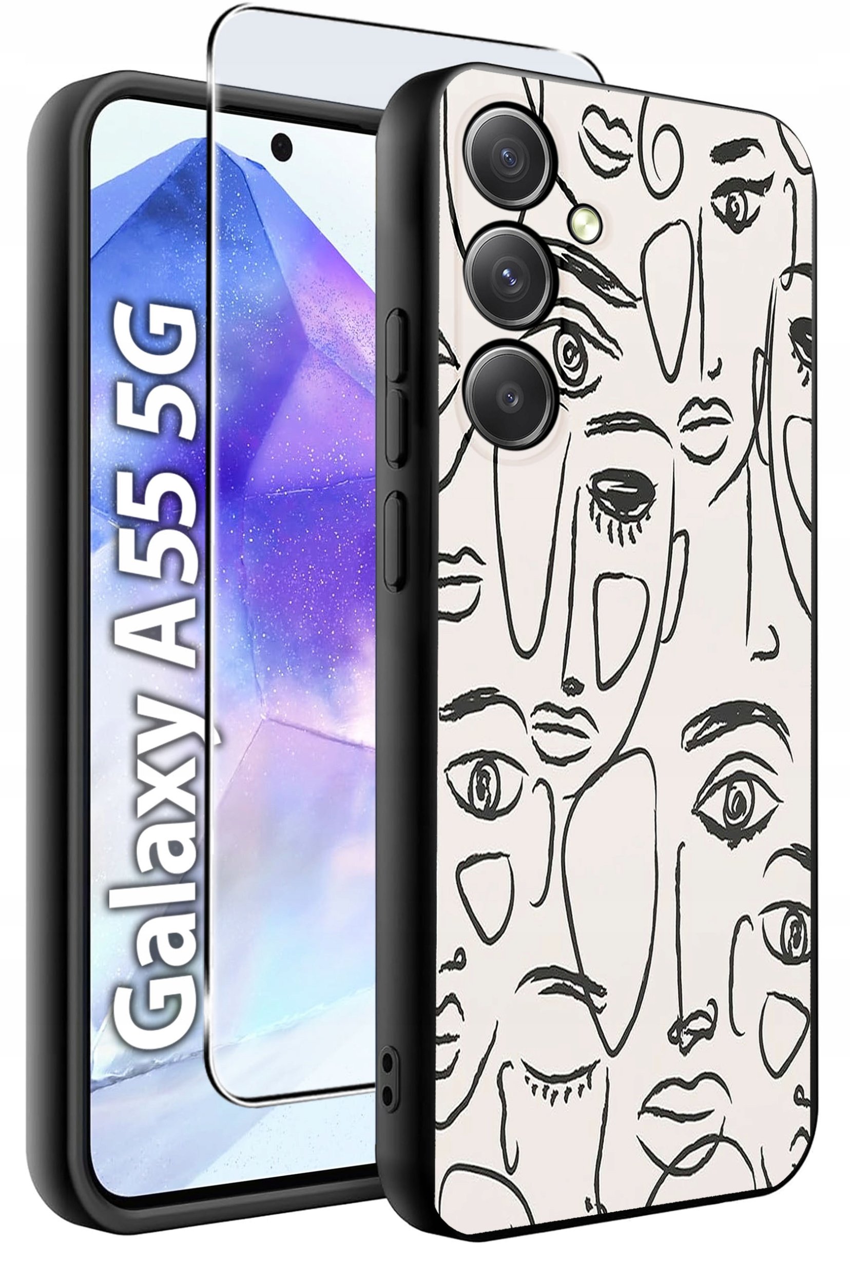 ETUI do Samsung A55 5G WZORY | SILIKONOWE MATT CASE + SZKŁO HARTOWANE 9H