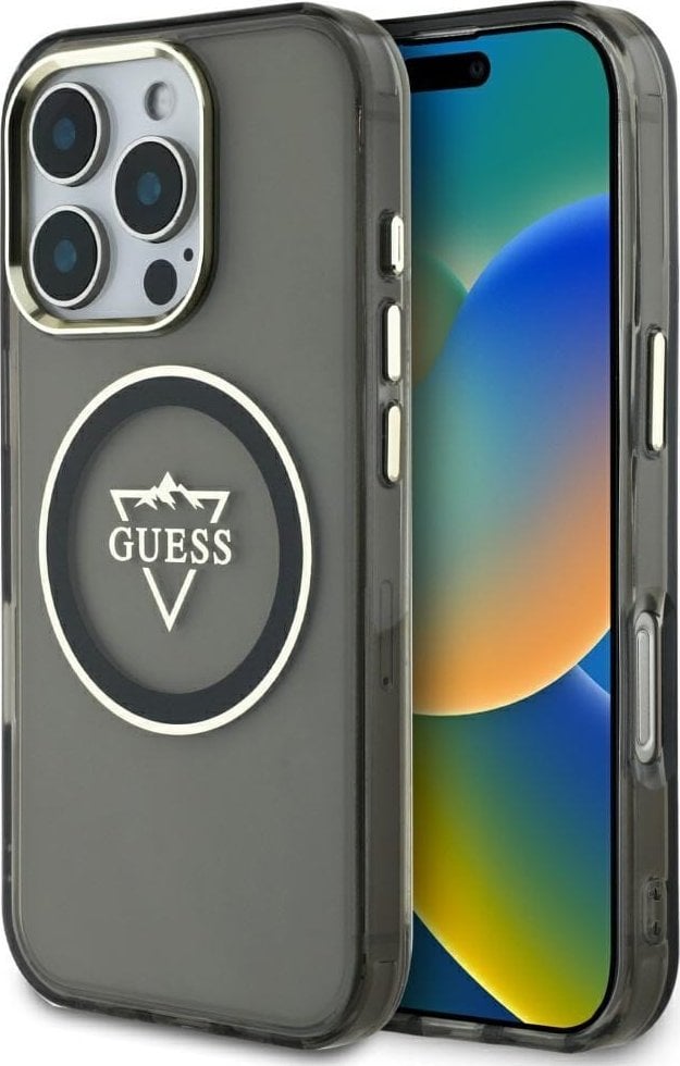 Guess IML Metal Mountain Logo MagSafe Case for iPhone 16 Pro Black
