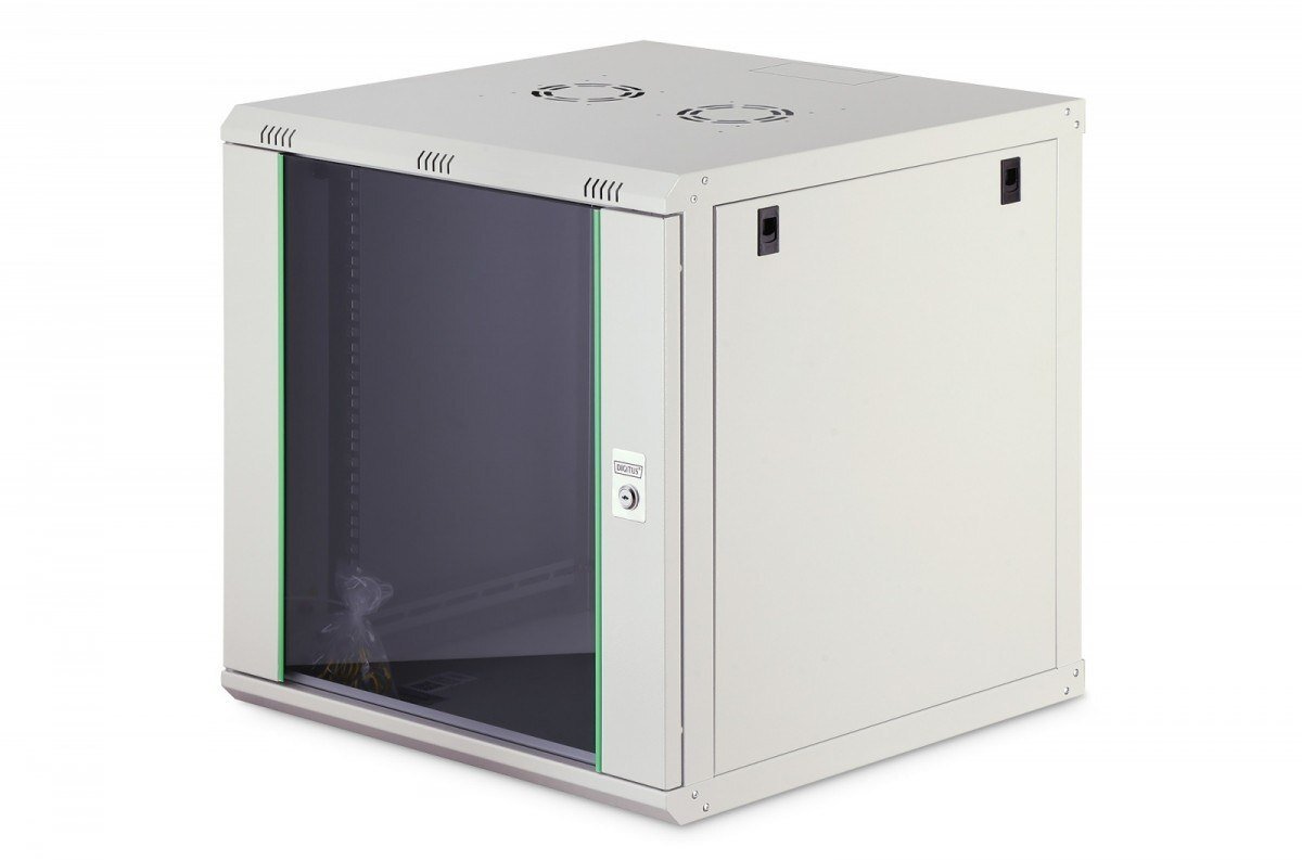 Szafa Digitus Szafa sieciowa wisząca jednosekcyjna Dynamic 19" 12U, 600x600, drzwi szyba, szary, niezmontowana, 60kg