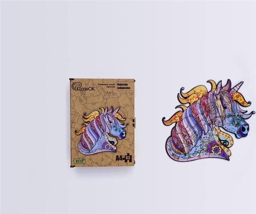 PuzzleOK Puzzle drewniane eko 63 Bajeczny jednorożec A4