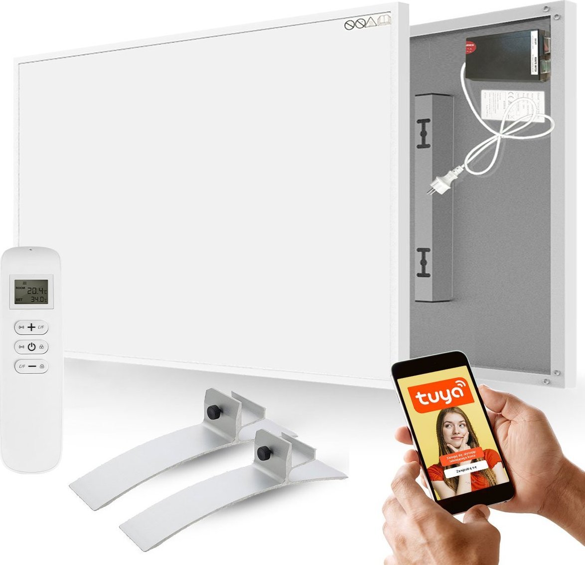 Grzejnik Cronos Zestaw Panel grzewczy IR CRONOS Graphene PRO CGP-700TWP White + Nogi srebrne