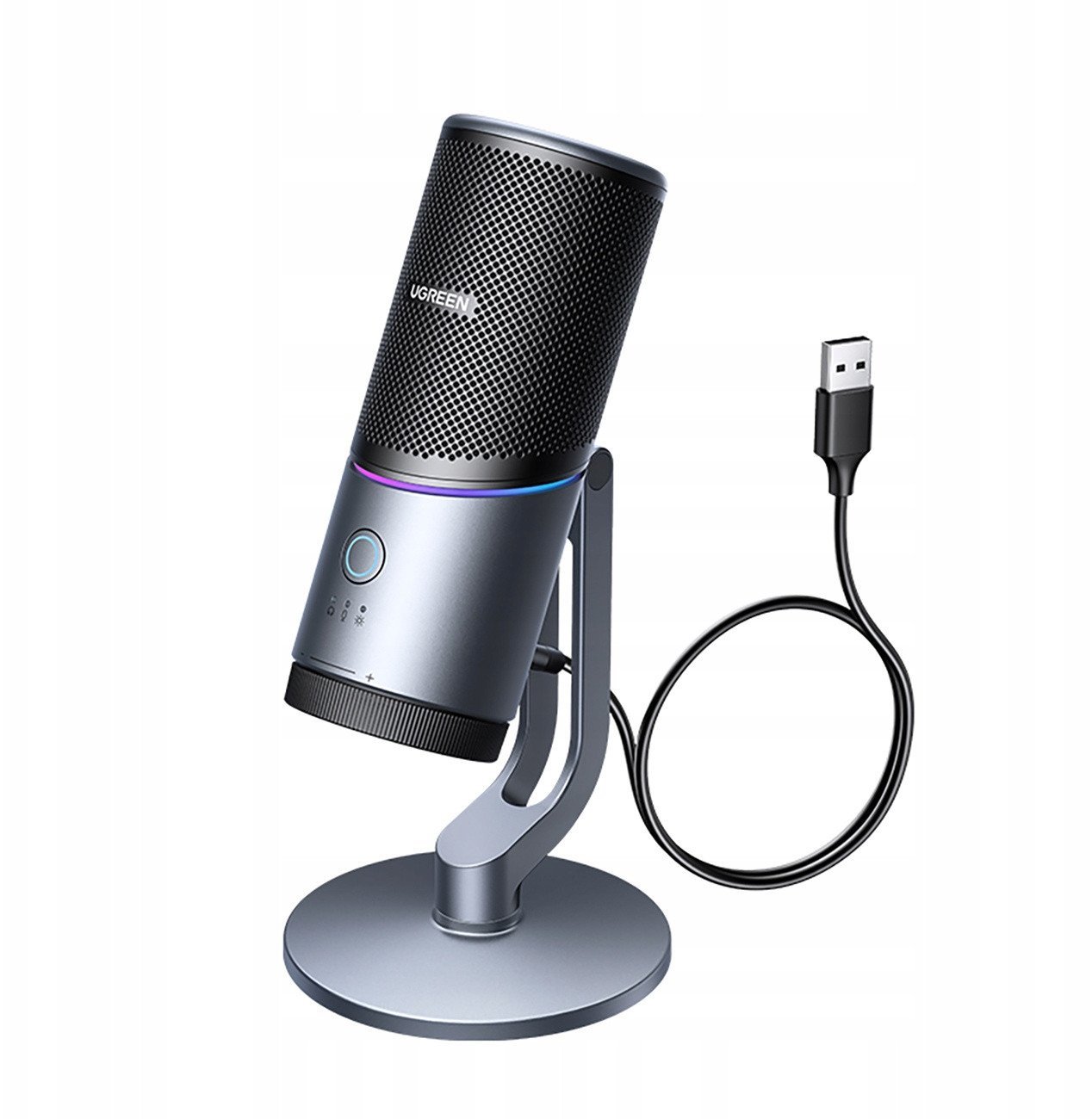 Mikrofon Ugreen CM769 na biurko, z USB-A, RGB LED - srebrny