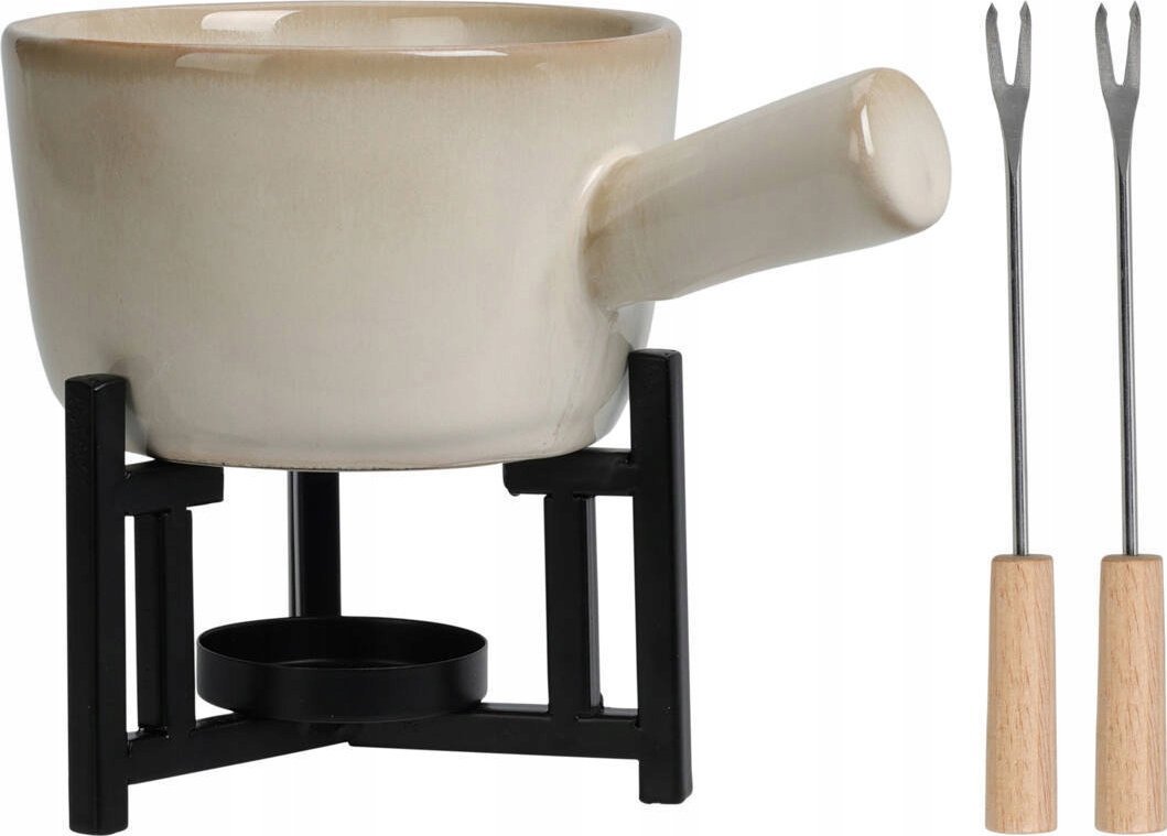 Home Styling Collection Zestaw do fondue serowego, rondelek z porcelany, 2 widelce