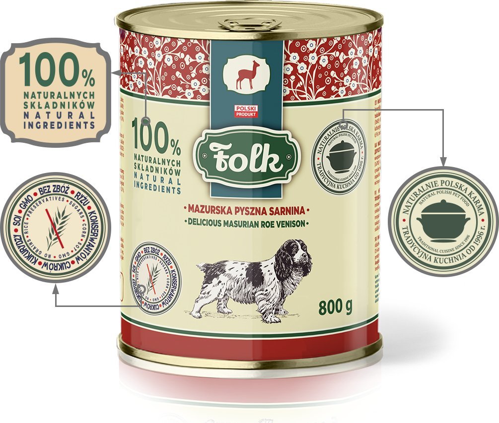Folk Karma mokra dla psa FOLK Mazurska pyszna sarnina 800 g
