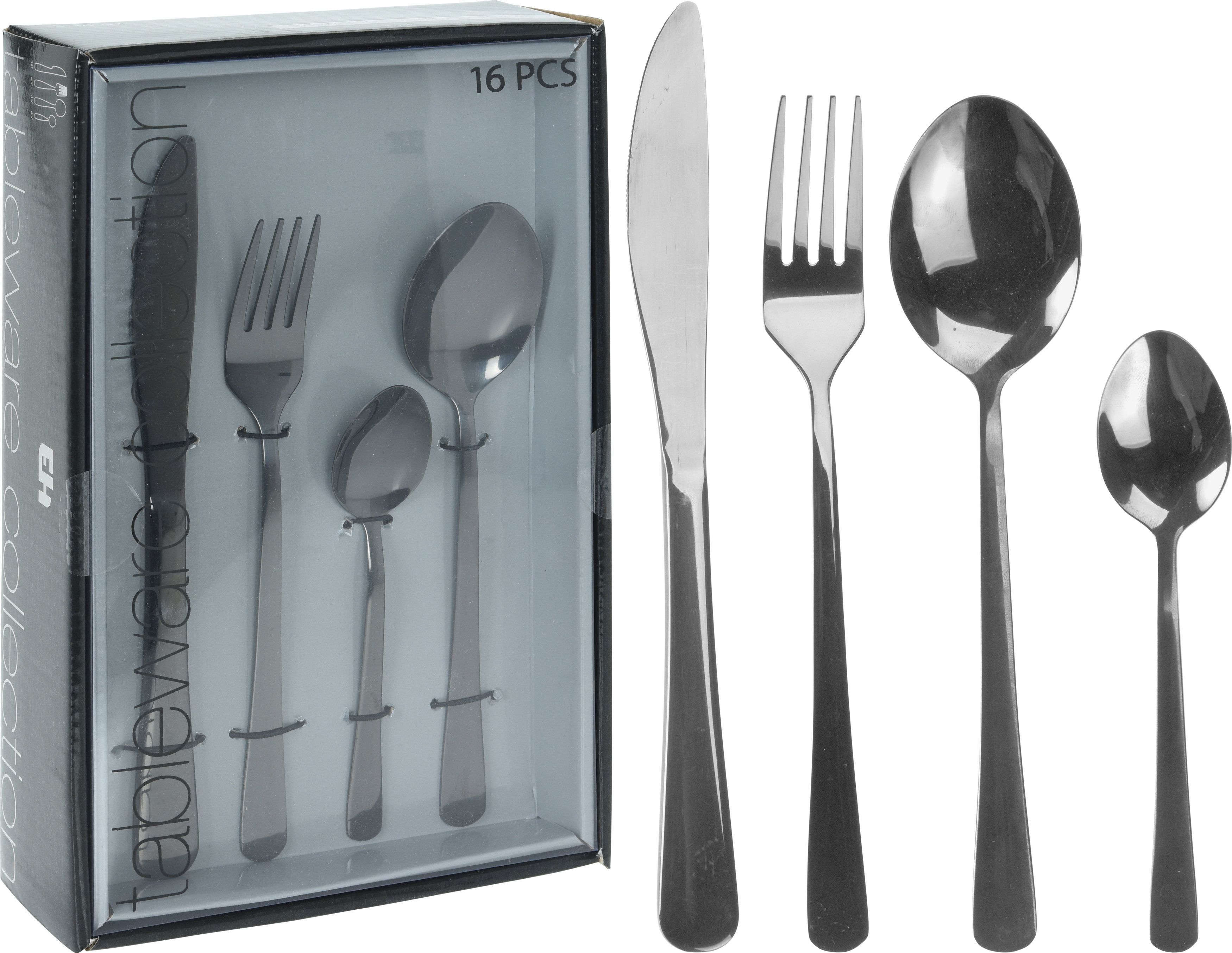 Excellent Houseware Zestaw sztućców SZTUĆCE CZARNE stalowe komplet 16x uniwersalny