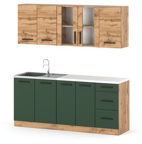 Zestaw Kuchenny Nowoczesny Z Blatem Rest 2.0m Wotan Wotan Butelkowa Zieleń