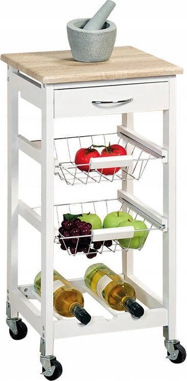 Kesper Wózek kuchenny z półką na butelki i szufladą, biały, Kesper