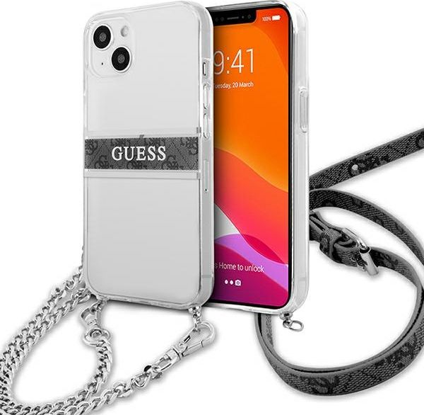 Guess GUHCP13SKC4GBSI iPhone 13 mini 5,4" Transparent hardcase 4G Grey Strap Silver Chain