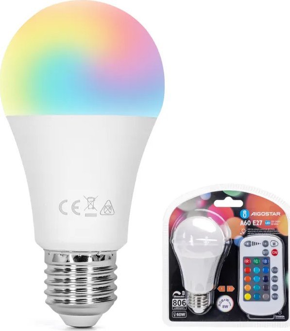 Aigostar Żarówka LED A60 E27 8W RGB LED A60 E27 8W RGB