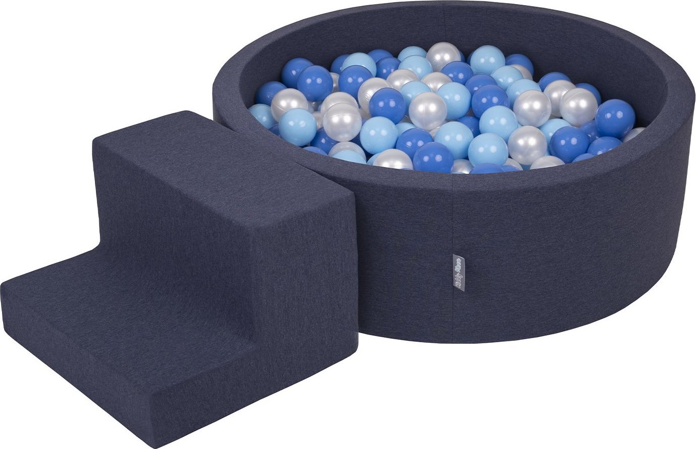KiddyMoon KiddyMoon Piankowy plac zabaw PPZP-OK30D-122 z piłeczkami granatowy: babyblue-niebieski-perła basen 100/schodek Zabawka plac zabaw