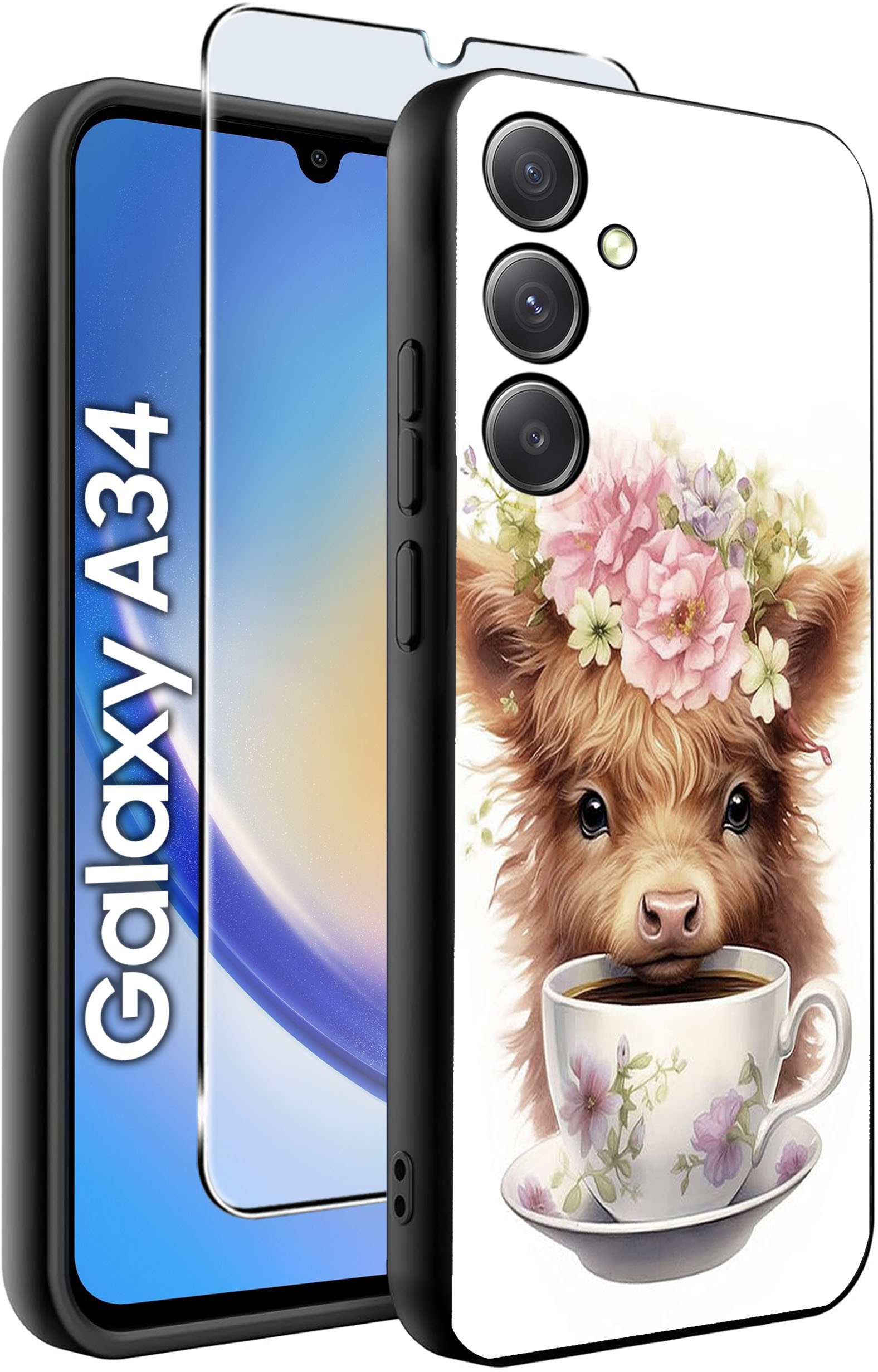 ETUI do Samsung A34 5G WZORY | SILIKONOWE MATT CASE + SZKŁO 9H