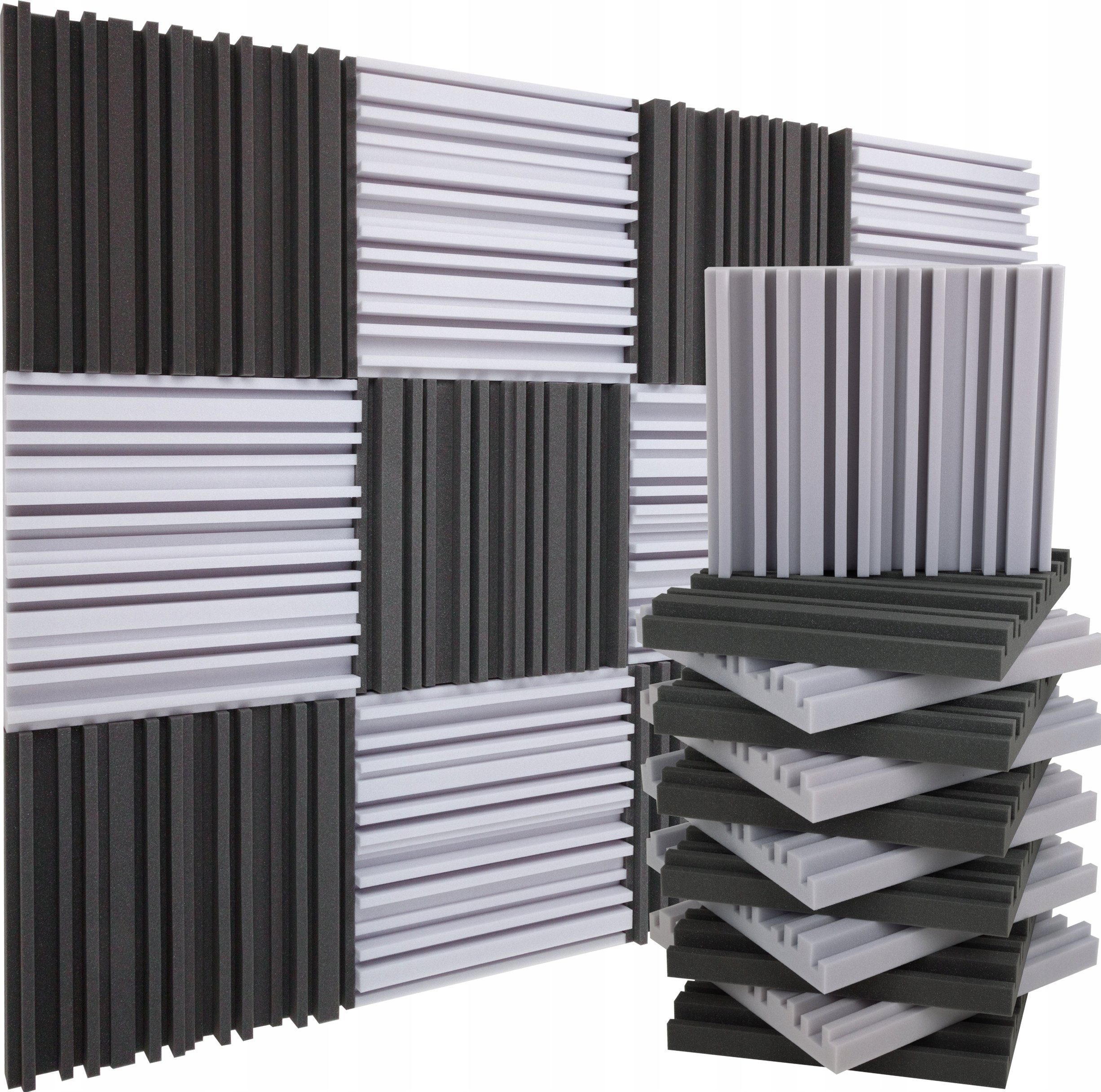 Kwadratowe pianki akustyczne w dwóch kolorach redukujące pogłos i echo