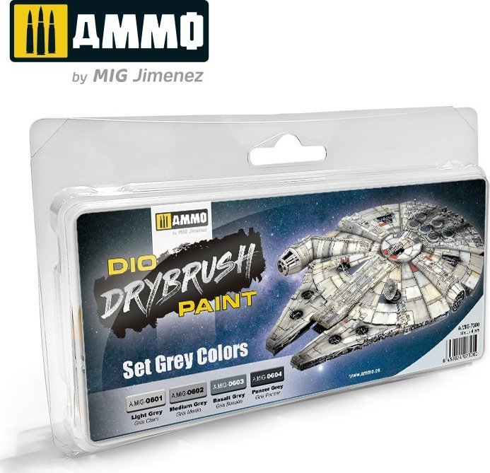 Vallejo Ammo: DIO Drybrush Paint - Set Grey Colors