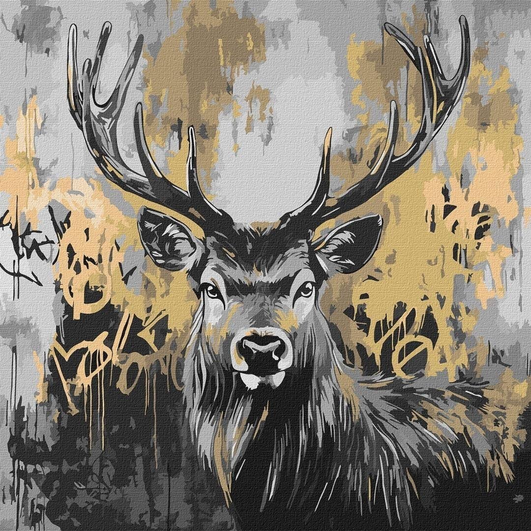 Malowanie po numerach - Złoty jeleń metal 40x40cm