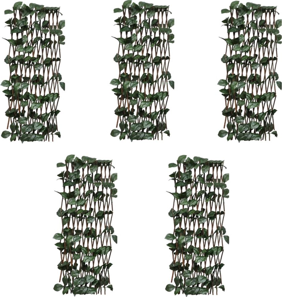vidaXL Płot kratka, wierzba ze sztucznymi listkami, 5 szt., 180x60 cm