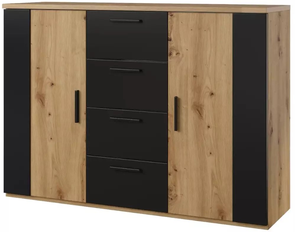 Komoda SIGMA 2D4S 132cm dąb artisan/czarny mat z szufladami HELVETIA