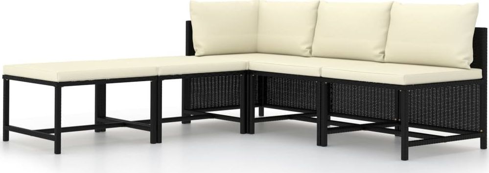 vidaXL 5-cz. zestaw wypoczynkowy do ogrodu poduszki czarny rattan PE