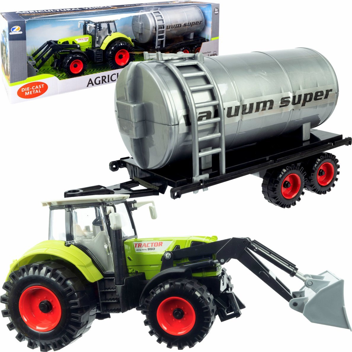 Qulki Duży Traktor z Przyczepą Ciągnik NAPĘD Ruchome elementy Przyczepa Beczkowóz