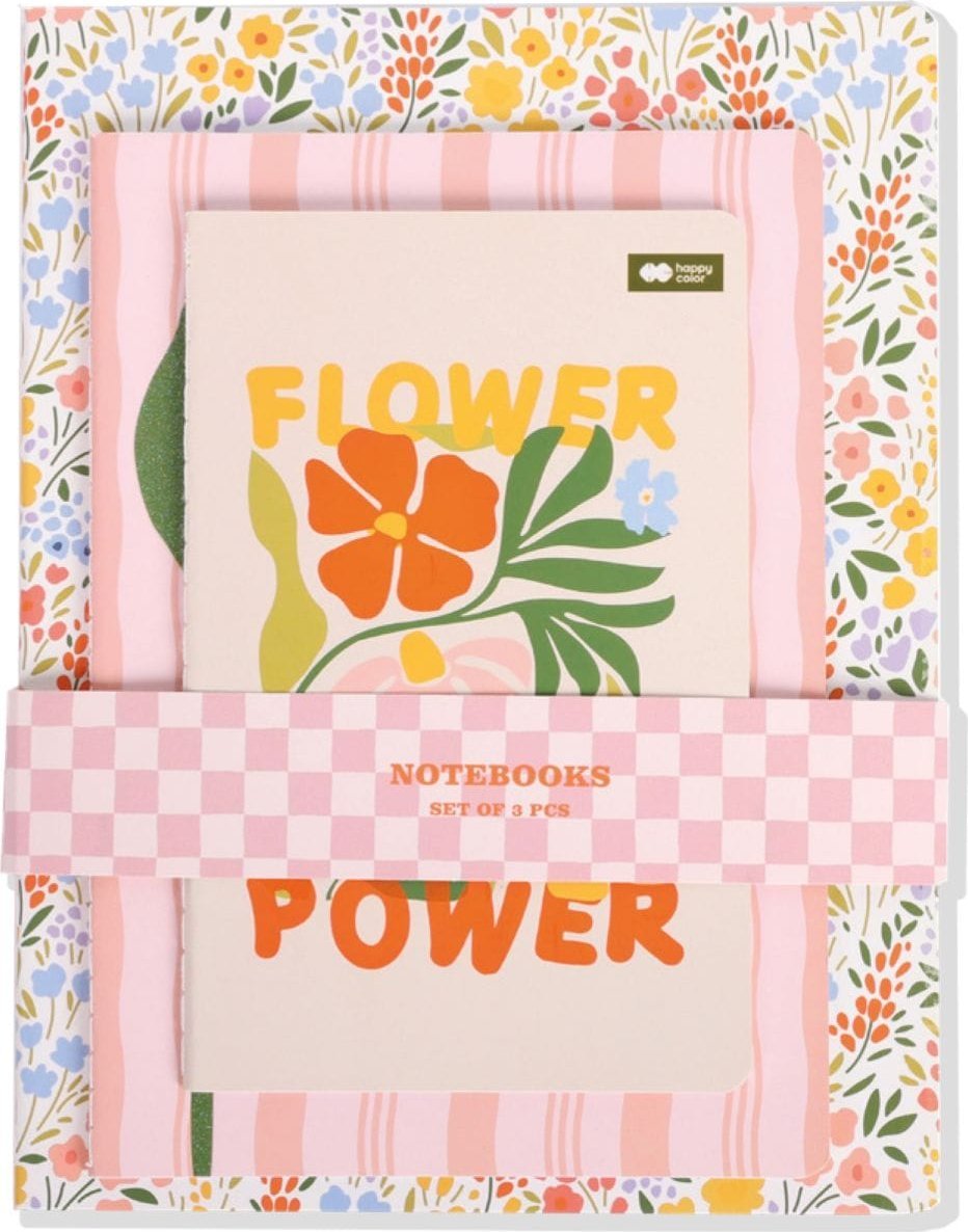 Zestaw Notesów szytych BLOOM-Boho 3szt 25x19 215x15 18x115 cm 32 ark 80g/m2