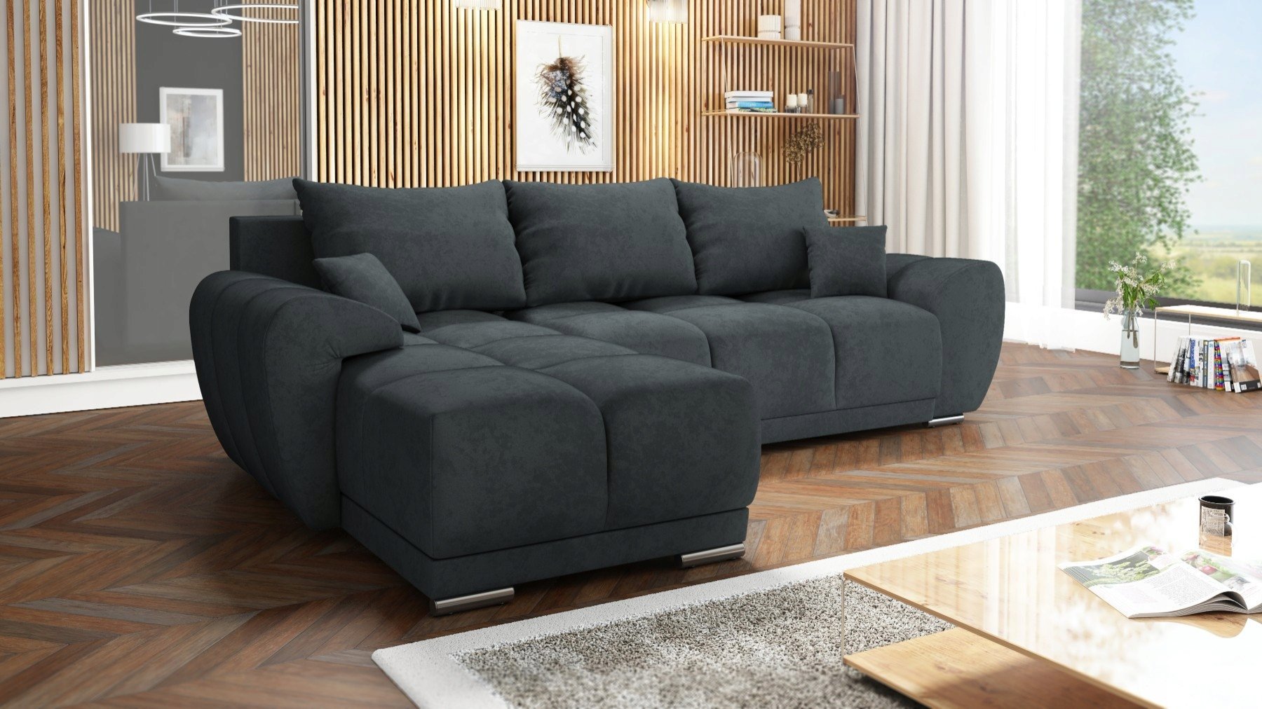 NOWOCZESNY NAROŻNIK ROZKŁADANY KANAPA DO SALONU FUNKCJA SPANIA HONEY L