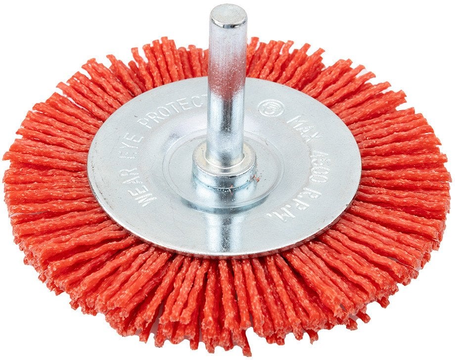 Szczotka nylonowa tarczowa 75 mm, z trzpieniem 6 mm