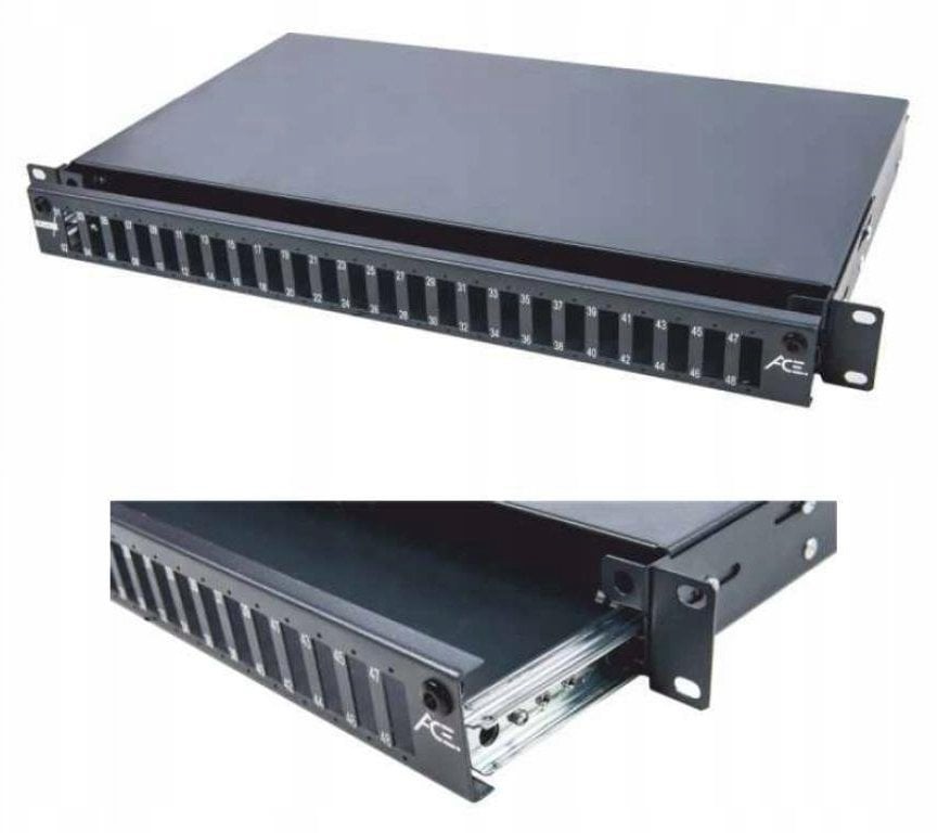 Panel 19 1U 24xSC sx/LC dx/E2 z prowadnicą pusty P1-S240000-E-LV