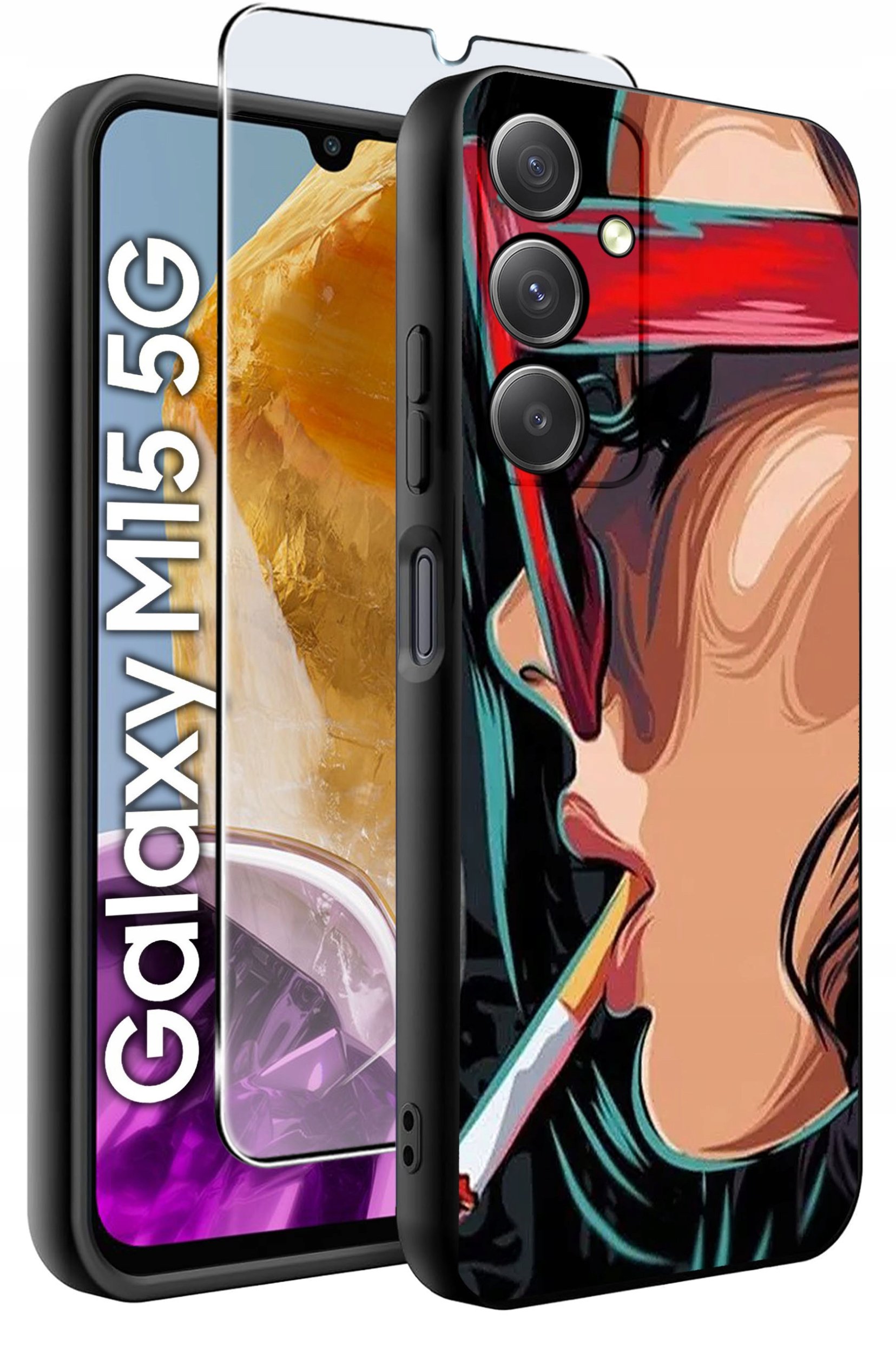 ETUI do Samsung M15 5G WZORY | SILIKONOWE MATT CASE + SZKŁO HARTOWANE 9H