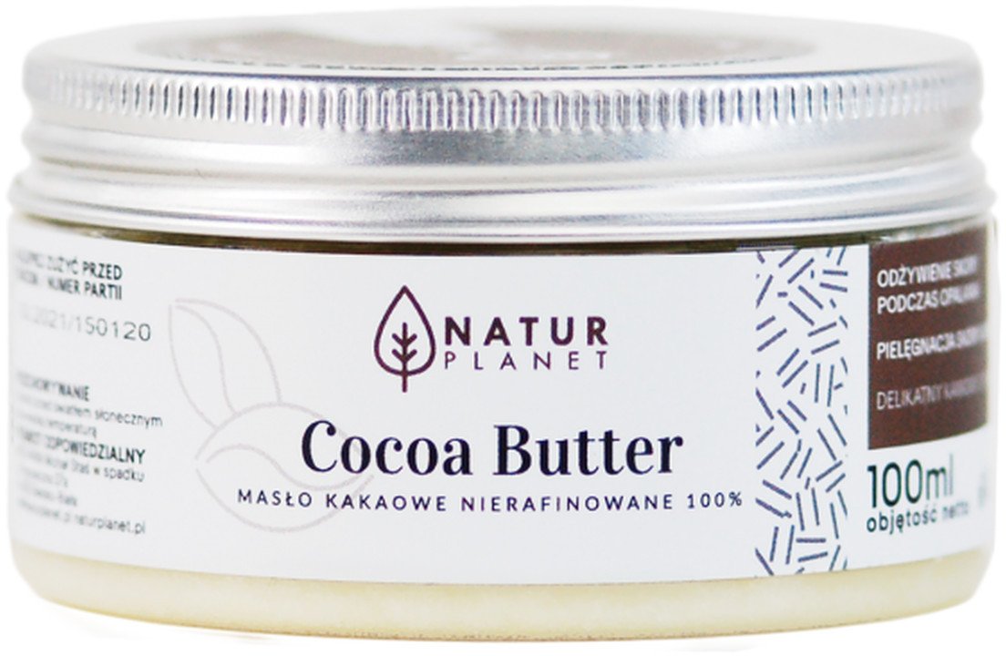 Natur Planet Masło kakaowe tloczone na zimno- mocno nawilżające i regenerujące, przyspieszające opalanie COCOA BUTTER 100ml
