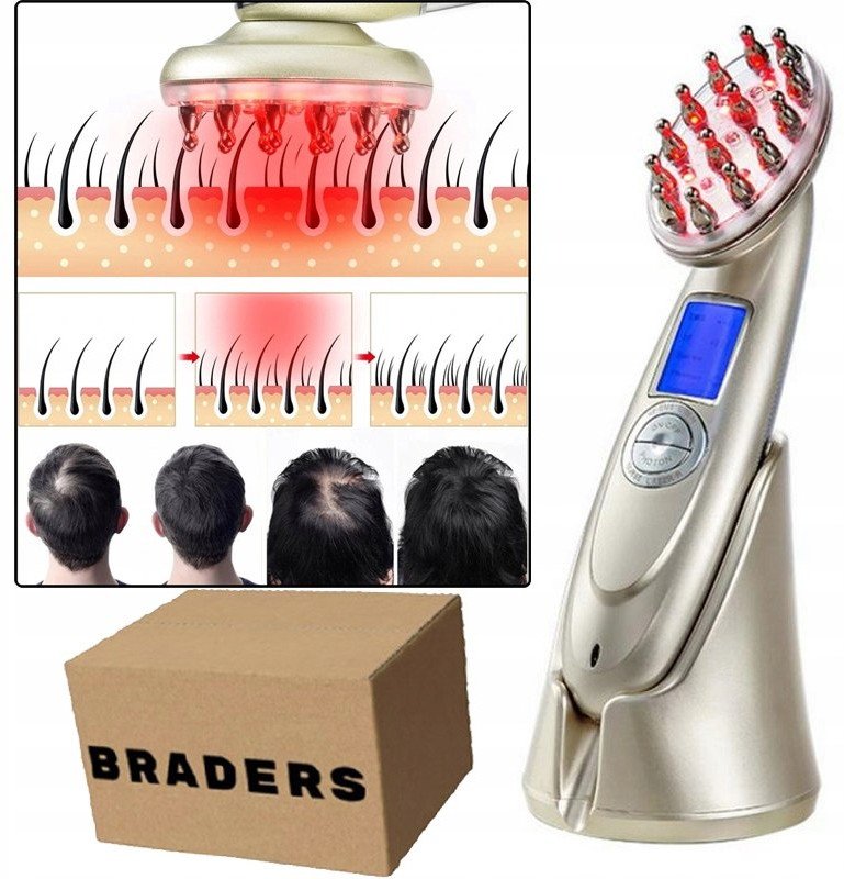 Laserowy Grzebień na Porost Włosów - Przeciw Wypadaniu, Masaż Laser RF EMS