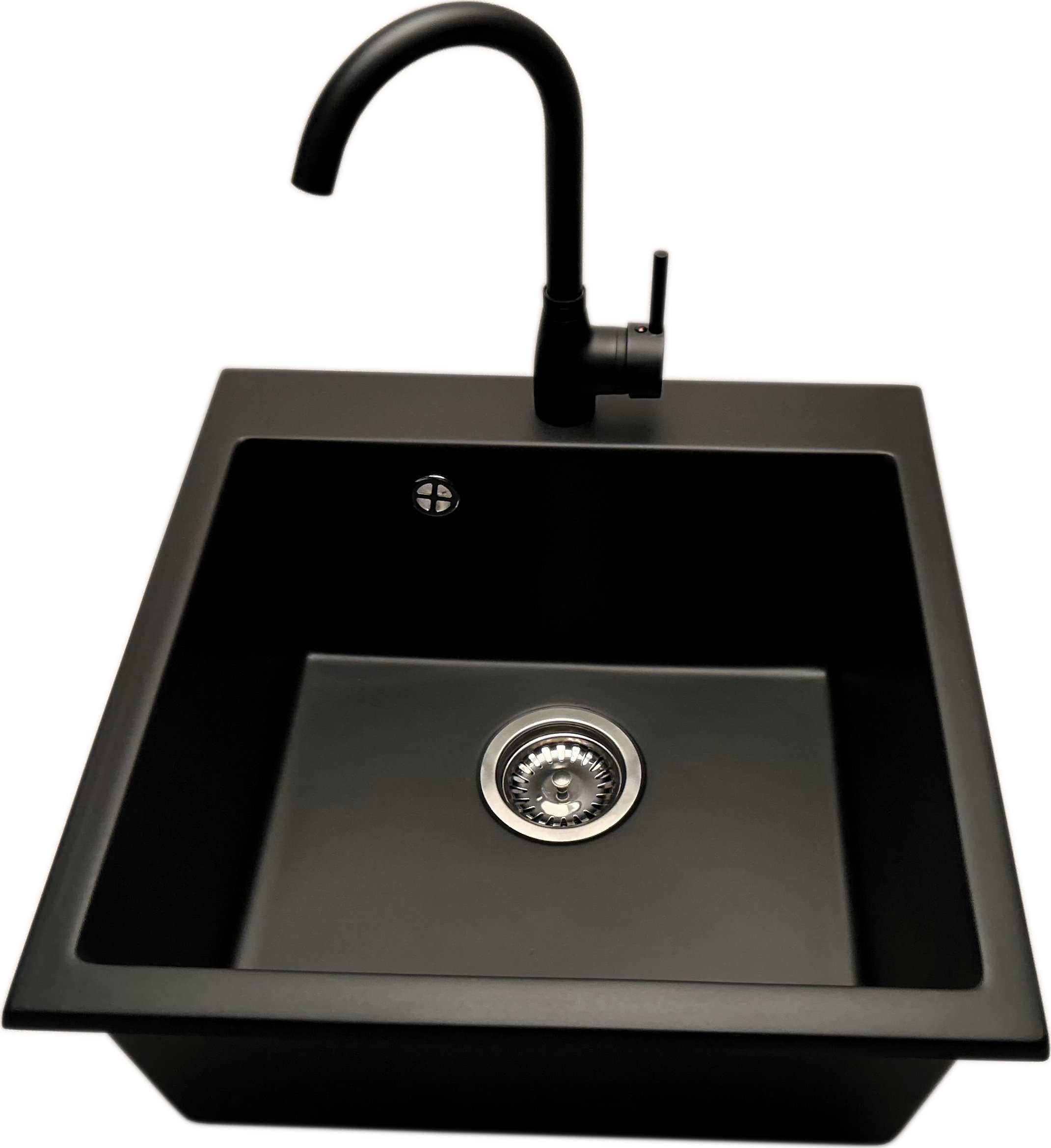 Zlewozmywak PREHNIT Zlewozmywak jednokomorowy FORTINA czarny + bateria LUNA czarna