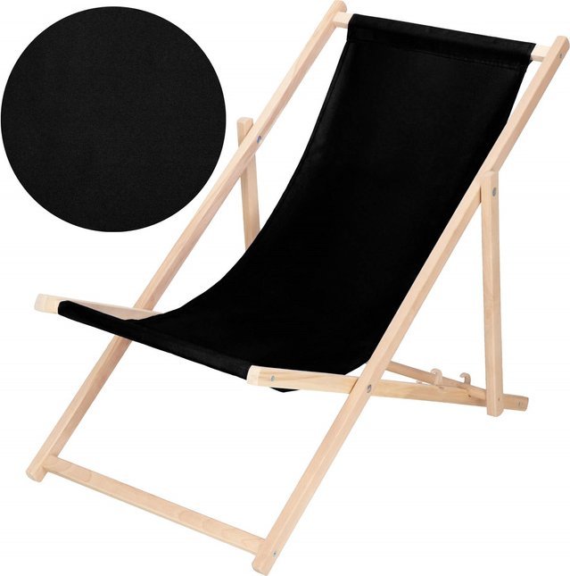 Leżak ogrodowy, drewniany z 3-stopniową regulacją, plażowy, balkonowy, czarny UNIWERSALNY