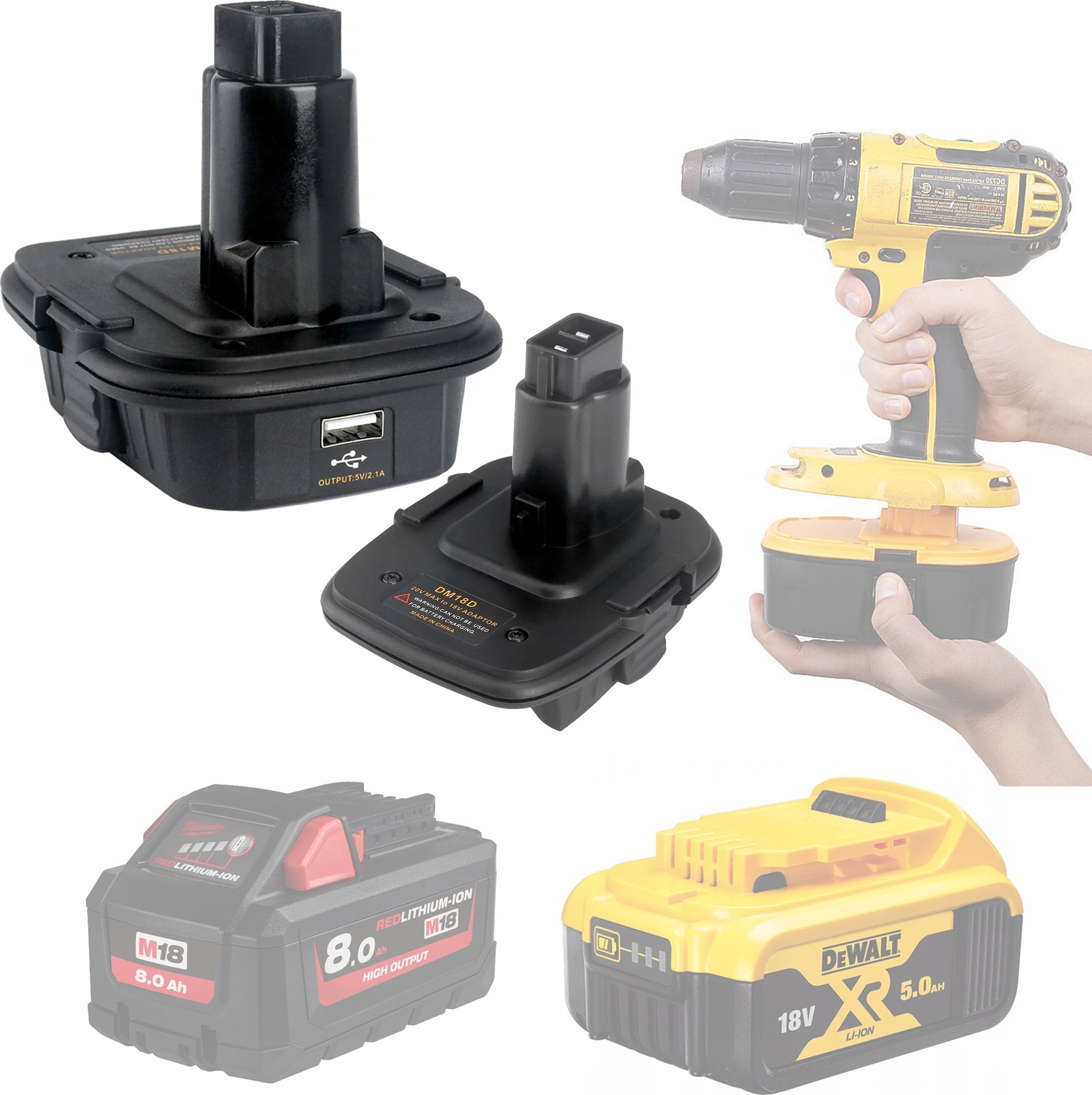 Rosfix ADAPTER PRZEJSCIÓWKA AKUMULATORA DEWALT 18V MILWAUKEE M18 DO DCB201 DCB203